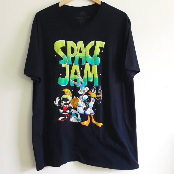 Space Jam 100% Cotton Unisex Graphic Crewneck Black Tee Size XL EUC - Picture 1 of 9